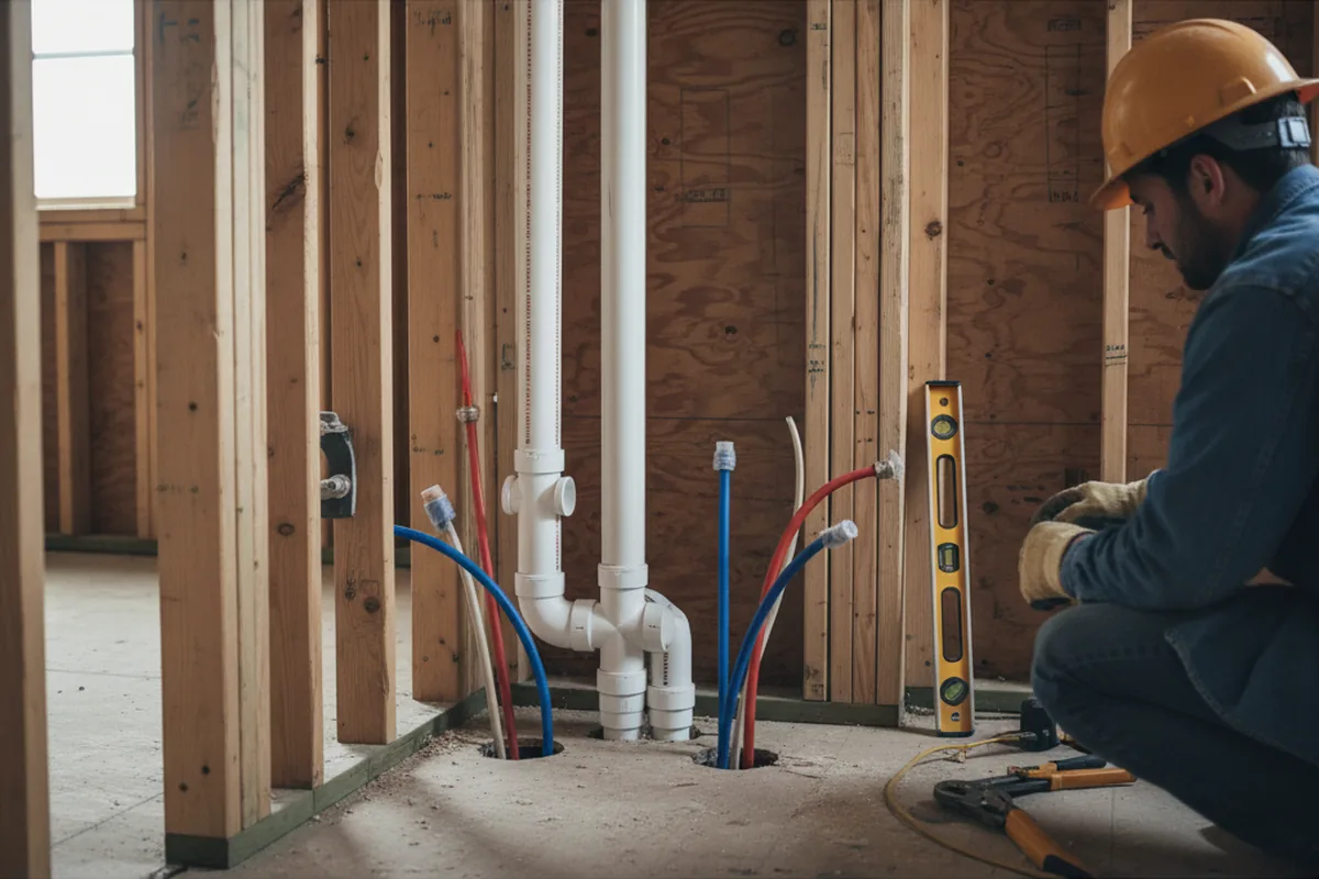 Drain and supply rough-in during Sump Pump Repair in Wakarusa